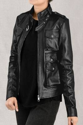 women's black lambskin leather biker jacket vintage inspired look 1