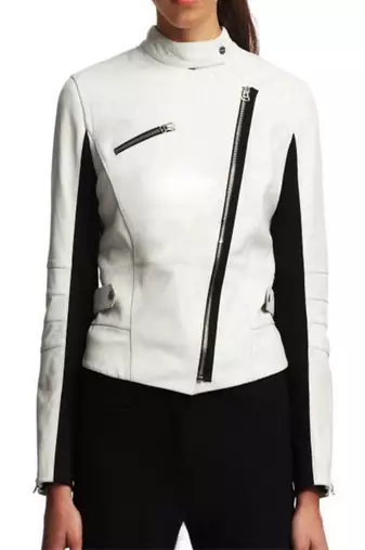 Women’s white genuine lambskin leather jacket slim fit biker motorcycle style