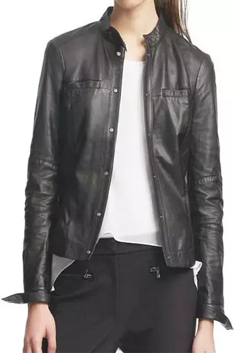 Women’s soft lambskin black bomber jacket slim fit stylish motorcycle look