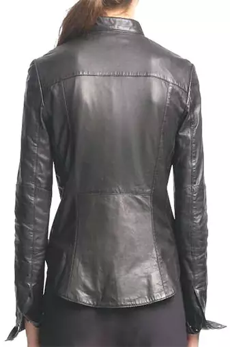 women's black lambskin leather bomber jacket ribbed cuffs and waist stylish