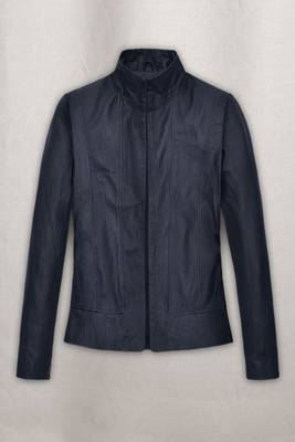 women's blue lambskin leather biker jacket classic moto zip style elegant 1