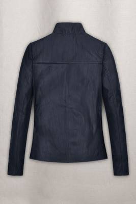 women's blue lambskin leather biker jacket classic moto zip style elegant 2
