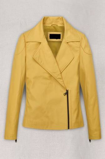 Women’s yellow classic lambskin leather jacket biker motorcycle slim fit stylish