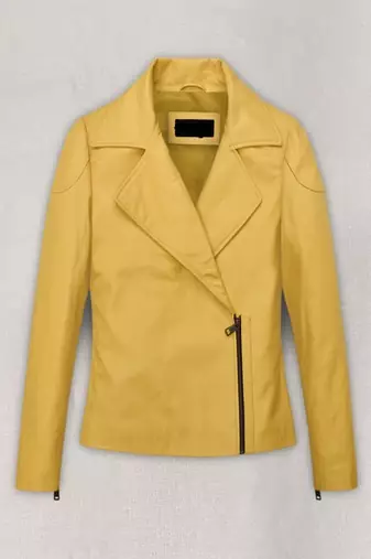 Women’s yellow classic lambskin leather jacket biker motorcycle slim fit stylish