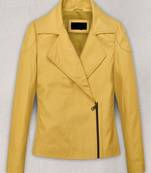 Women’s yellow classic lambskin leather jacket biker motorcycle slim fit stylish
