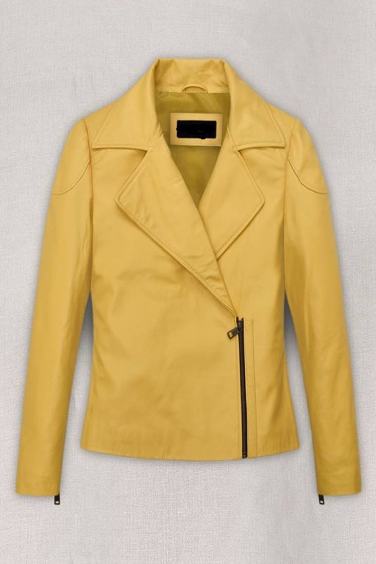 Women’s yellow classic lambskin leather jacket biker motorcycle slim fit stylish