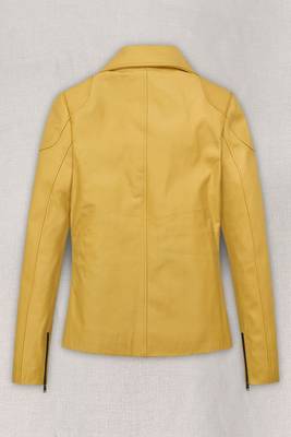 women's yellow lambskin leather biker jacket classic moto zip style premium 2