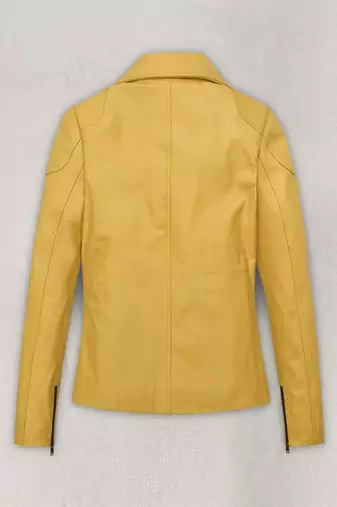 women's yellow lambskin leather biker jacket classic moto zip style premium