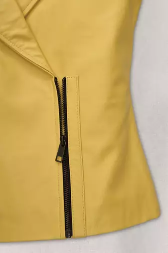 women's yellow lambskin leather biker jacket classic moto zip style premium
