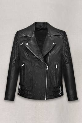 women's black lambskin leather biker jacket premium quilted design modern 1