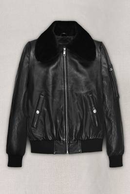 women's genuine lambskin leather bomber jacket luxe fur collar trim 1