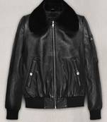 Women’s fury collar lambskin leather rib cuff bomber formal elegant jacket