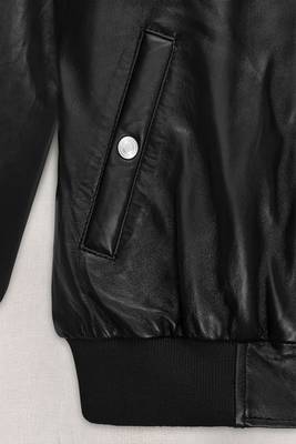 women's genuine lambskin leather bomber jacket luxe fur collar trim 3