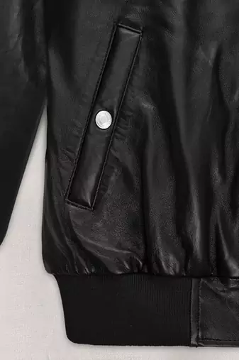 women's genuine lambskin leather bomber jacket luxe fur collar trim