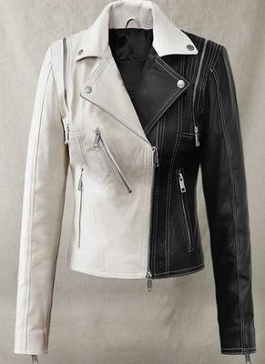 women's black and white lambskin leather biker jacket classic moto exclusive 1