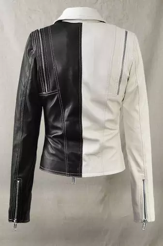 women's black and white lambskin leather biker jacket classic moto exclusive