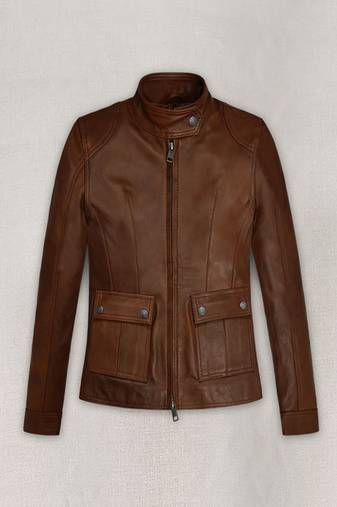 Women tan brown genuine leather jacket slim fit handmade premium lambskin