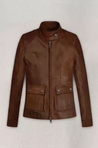 Women tan brown genuine leather jacket slim fit handmade premium lambskin