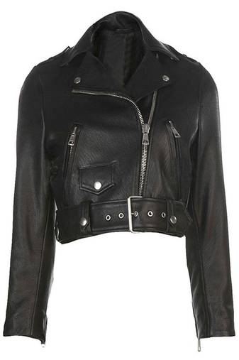 Women’s black color lambskin leather jacket front zipper style