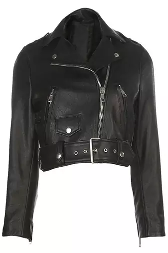 Women’s black color lambskin leather jacket front zipper style