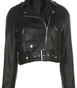 Women’s black color lambskin leather jacket front zipper style
