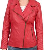 Women’s red style color lambskin leather jacket front zip style