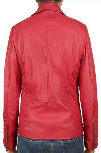 women's red lambskin leather jacket classic zip front style