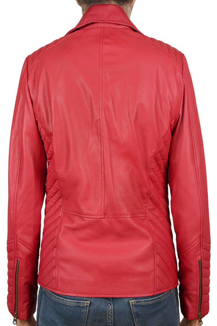 Women’s red style color lambskin leather jacket front zip style