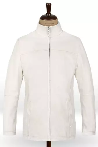 Women celebrity look white soft genuine leather jacket slim fit handmade stylish