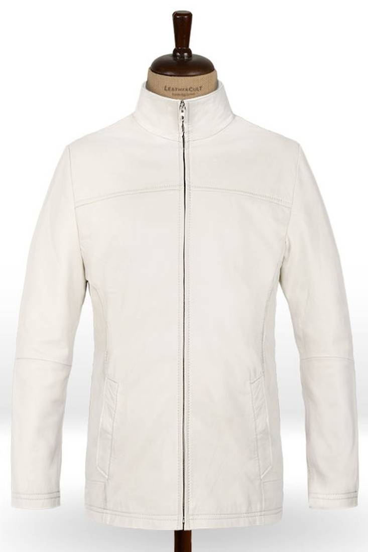 Women celebrity look white soft genuine leather jacket slim fit handmade stylish