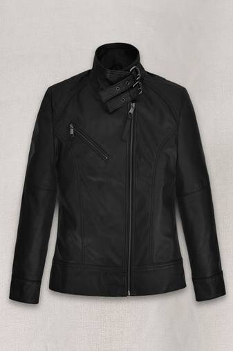 Women celebrity look black soft genuine leather jacket slim fit handmade stylish
