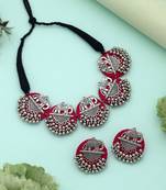 pink metallic silver plated necklace set