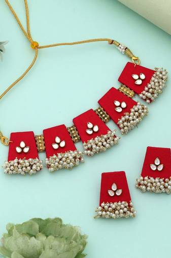 Red color choker handcraft necklace set
