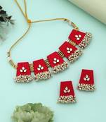 red metallic work alloy choker necklace set