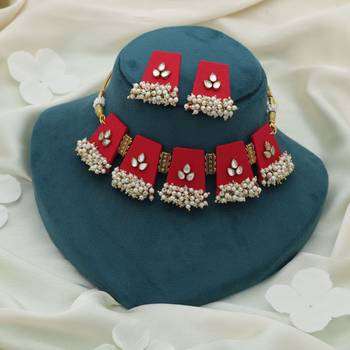 red metallic work alloy choker necklace set 2