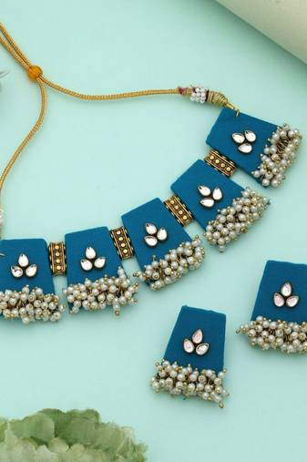 Firozi color choker handcraft necklace set