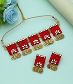 red glass stone alloy choker necklace set