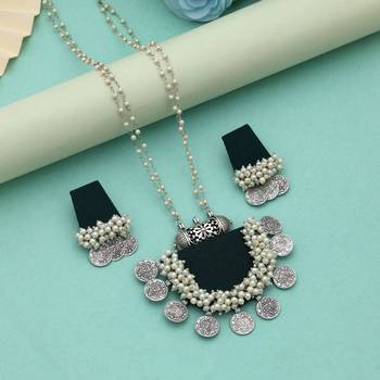 green beaded alloy silver plated necklace set 1