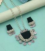 green beaded alloy silver plated necklace set