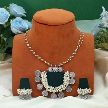 green beaded alloy silver plated necklace set 2