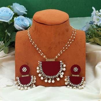 maroon handcrafted stone alloy necklace set 1