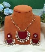 maroon handcrafted stone alloy necklace set