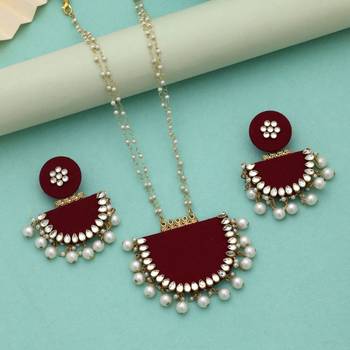 maroon handcrafted stone alloy necklace set 2