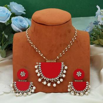 red glass stone beaded alloy necklace set 1