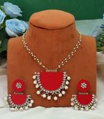 red glass stone beaded alloy necklace set