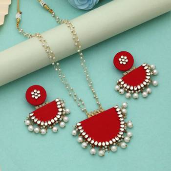 red glass stone beaded alloy necklace set 2