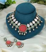 orange kundan work alloy necklace set