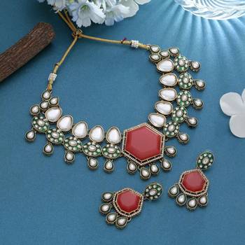 orange kundan work alloy necklace set 2