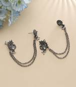 silver stone alloy silver plated ear cuff earrings