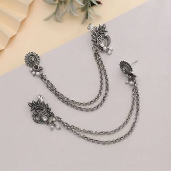 silver stone alloy silver plated ear cuff earrings 2